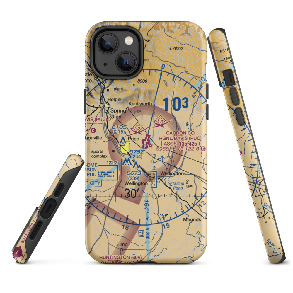 Carbon County Regional/Buck Davis Field (PUC) VFR Sectional  Tough iPhone Case iPhone 14 Plus model shown