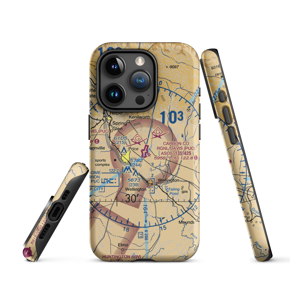 Carbon County Regional/Buck Davis Field (PUC) VFR Sectional  Tough iPhone Case iPhone 15 Pro model shown