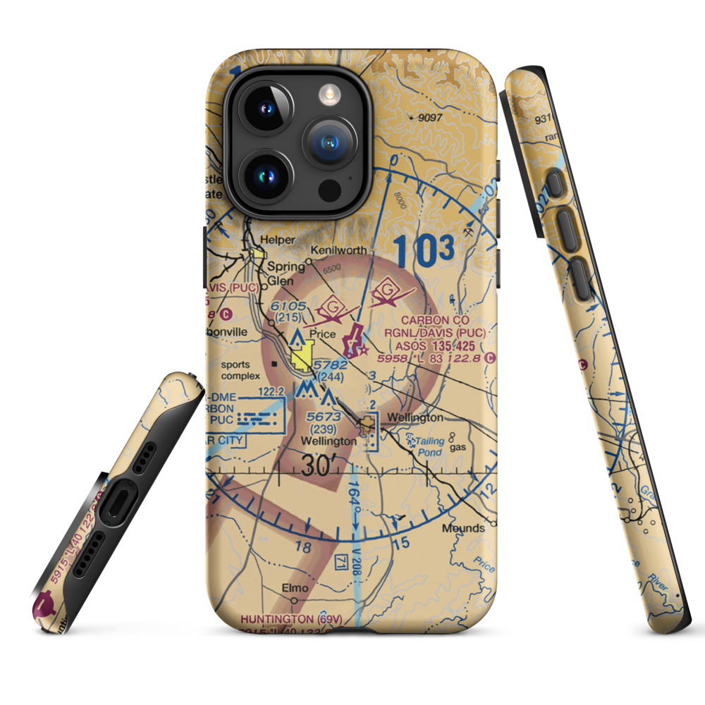 Carbon County Regional/Buck Davis Field (PUC) VFR Sectional  Tough iPhone Case iPhone 15 Pro Max model shown
