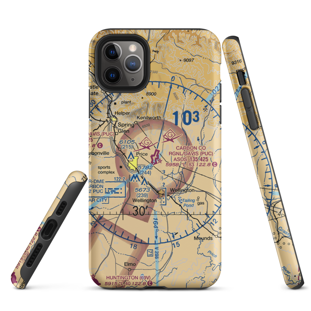 Carbon County Regional/Buck Davis Field (PUC) VFR Sectional  Tough iPhone Case iPhone 11 Pro Max model shown