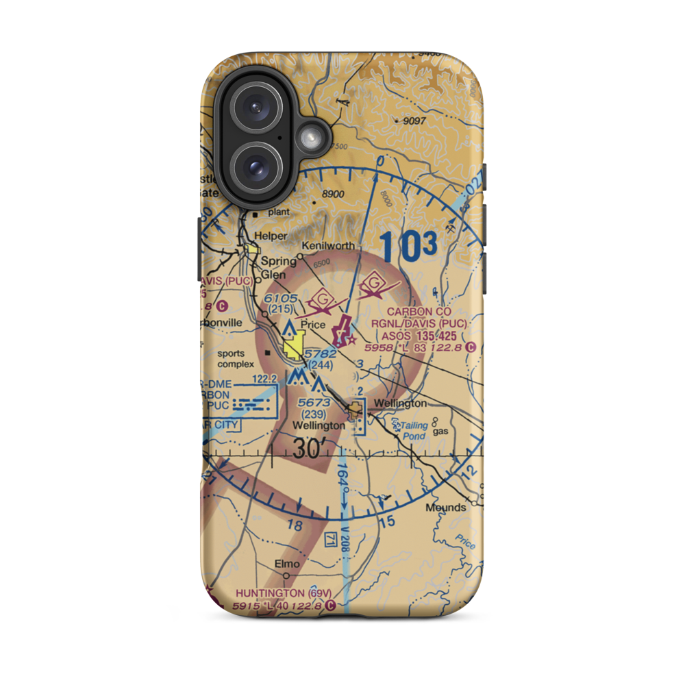 Carbon County Regional/Buck Davis Field (PUC) VFR Sectional  Tough iPhone Case iPhone 16 Plus model shown