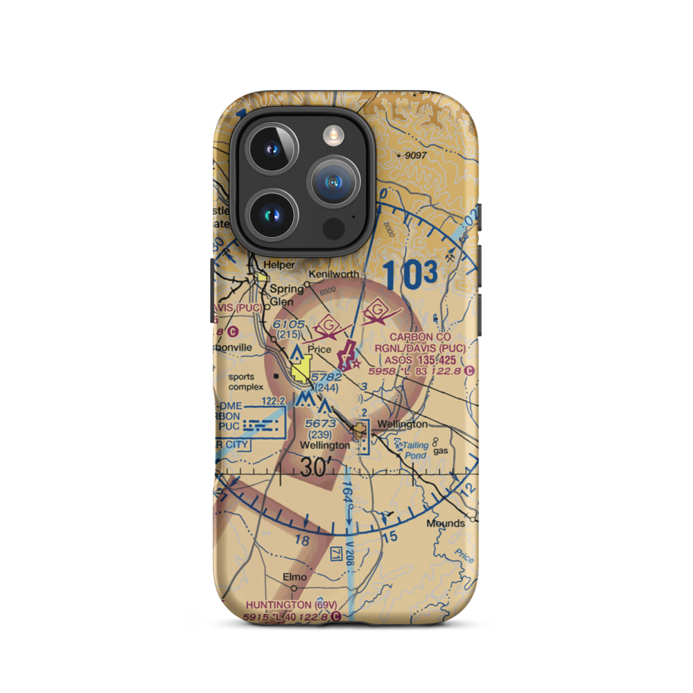 Carbon County Regional/Buck Davis Field (PUC) VFR Sectional  Tough iPhone Case iPhone 16 Pro model shown