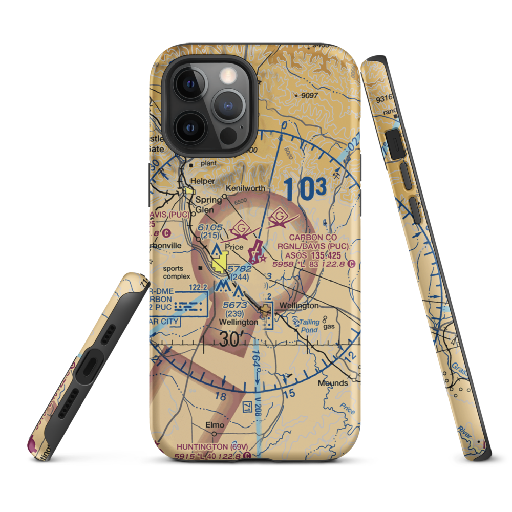 Carbon County Regional/Buck Davis Field (PUC) VFR Sectional  Tough iPhone Case iPhone 12 Pro Max model shown