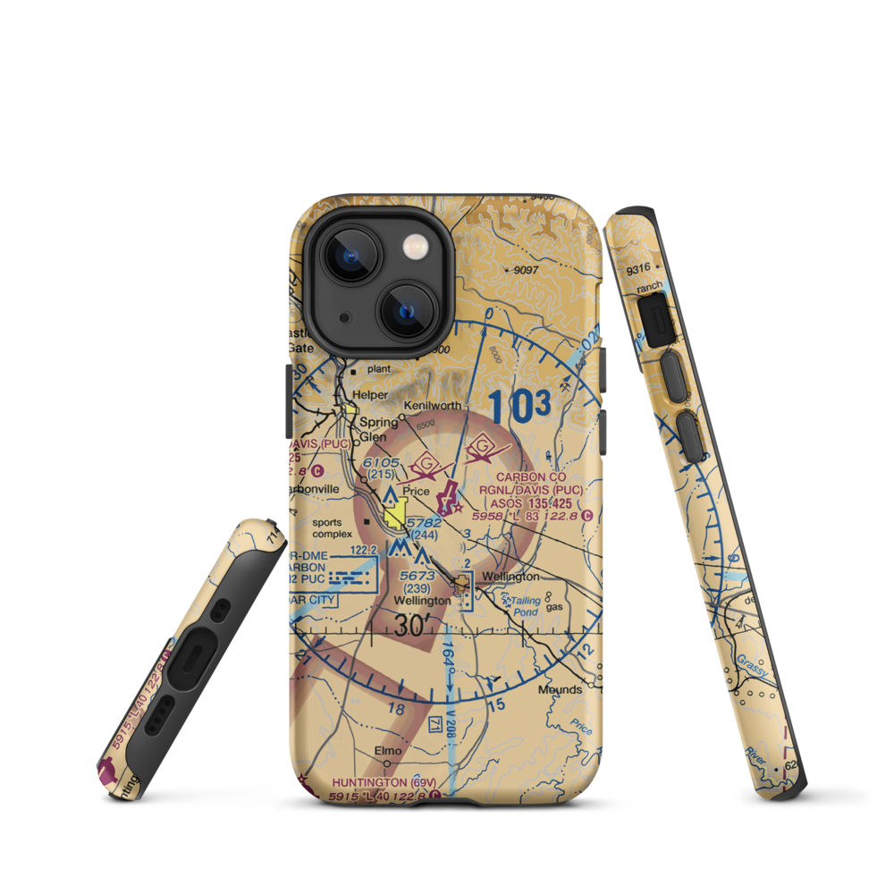 Carbon County Regional/Buck Davis Field (PUC) VFR Sectional  Tough iPhone Case iPhone 13 mini model shown