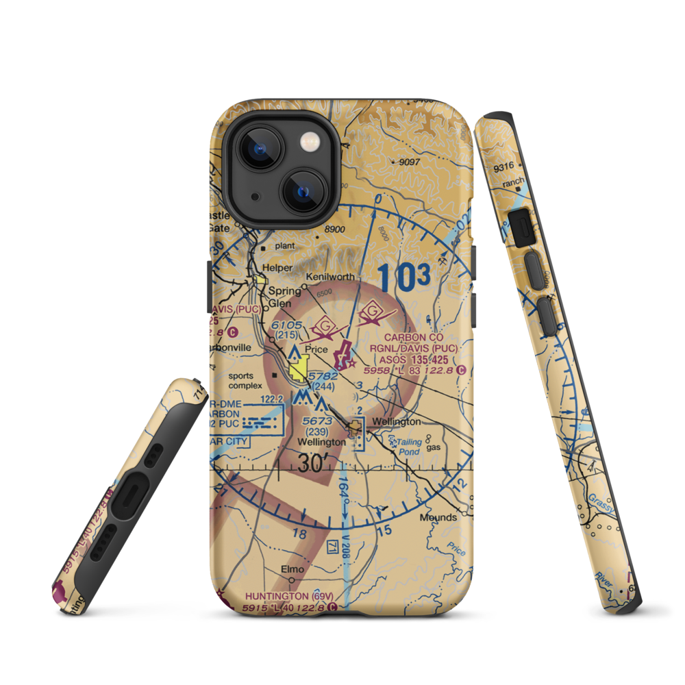 Carbon County Regional/Buck Davis Field (PUC) VFR Sectional  Tough iPhone Case iPhone 13 model shown