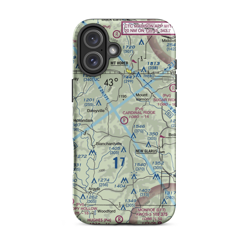 Cardinal Ridge Airport (WI24) VFR Sectional  Tough iPhone Case iPhone 16 Plus model shown