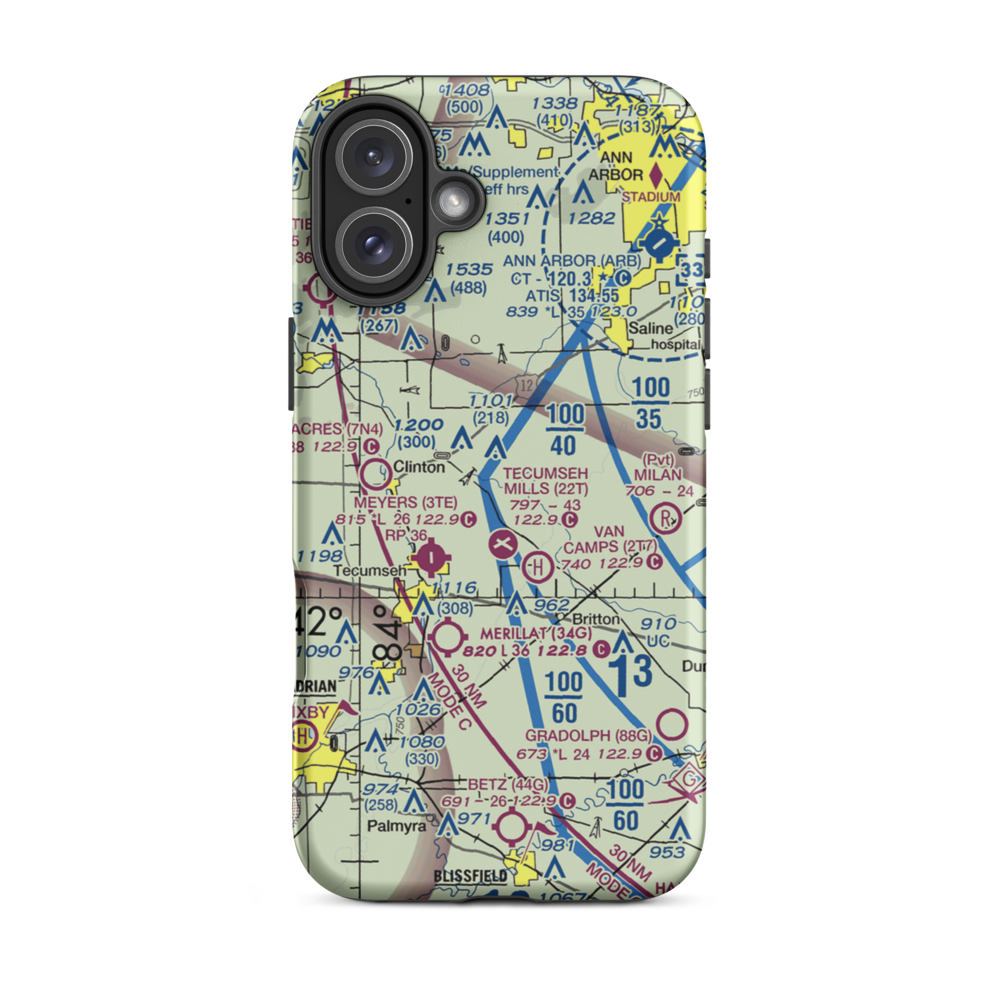 Carl's Airport (MI70) VFR Sectional  Tough iPhone Case iPhone 16 Plus model shown