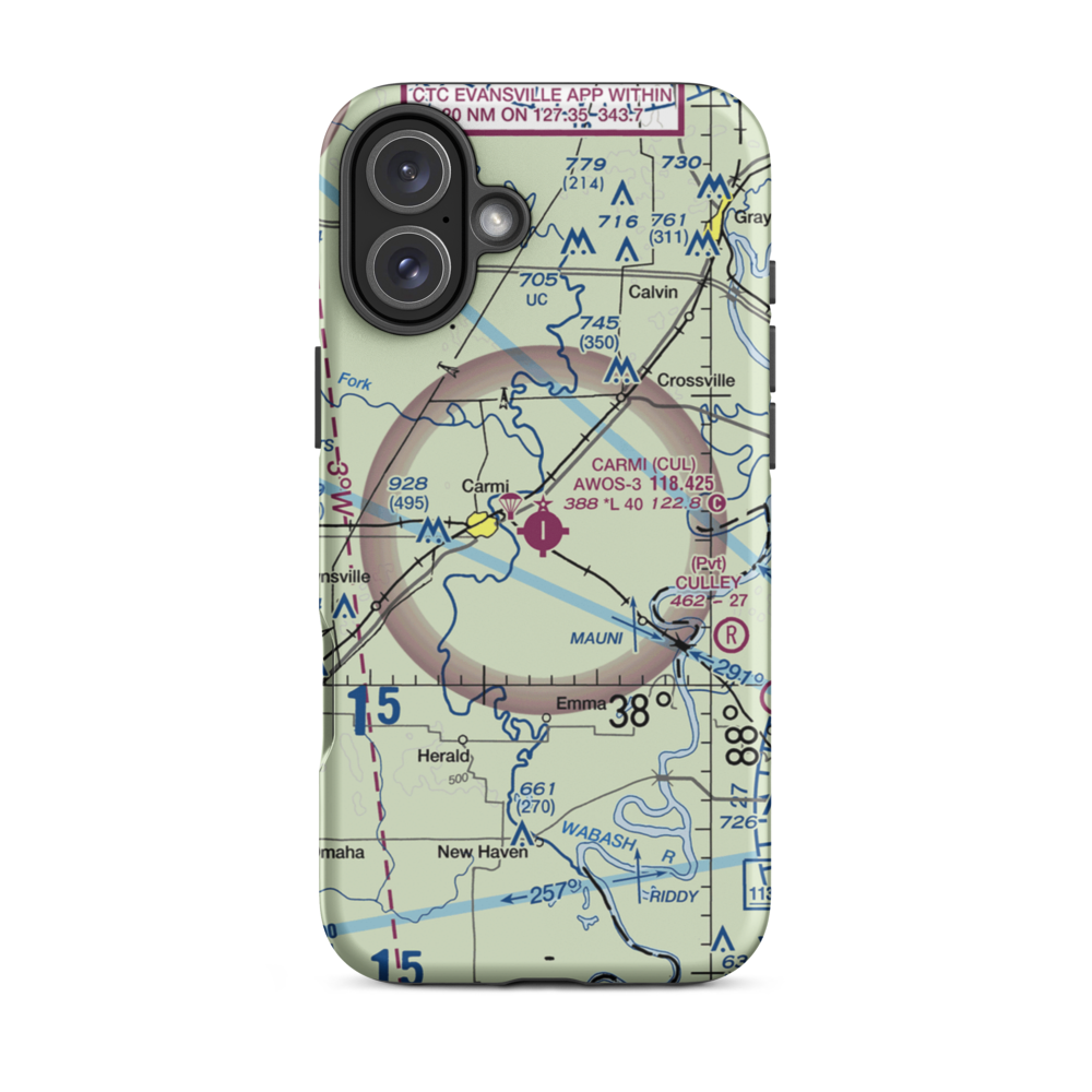Carmi Municipal Airport (CUL) VFR Sectional  Tough iPhone Case iPhone 16 Plus model shown