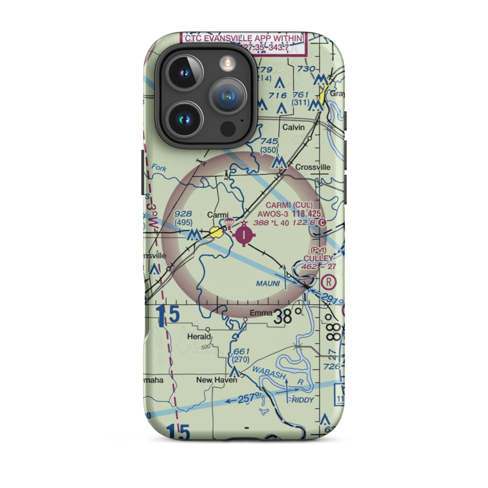 Carmi Municipal Airport (CUL) VFR Sectional  Tough iPhone Case iPhone 16 Pro Max model shown
