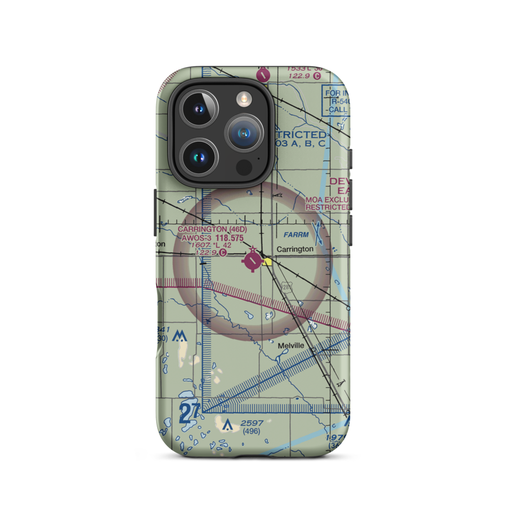 Carrington Municipal Airport (46D) VFR Sectional  Tough iPhone Case iPhone 16 Pro model shown
