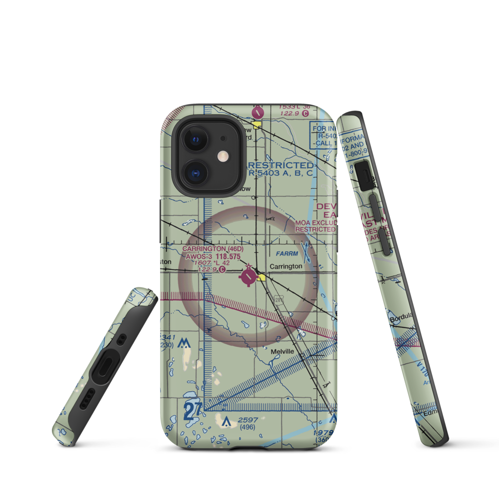 Carrington Municipal Airport (46D) VFR Sectional  Tough iPhone Case iPhone 12 mini model shown