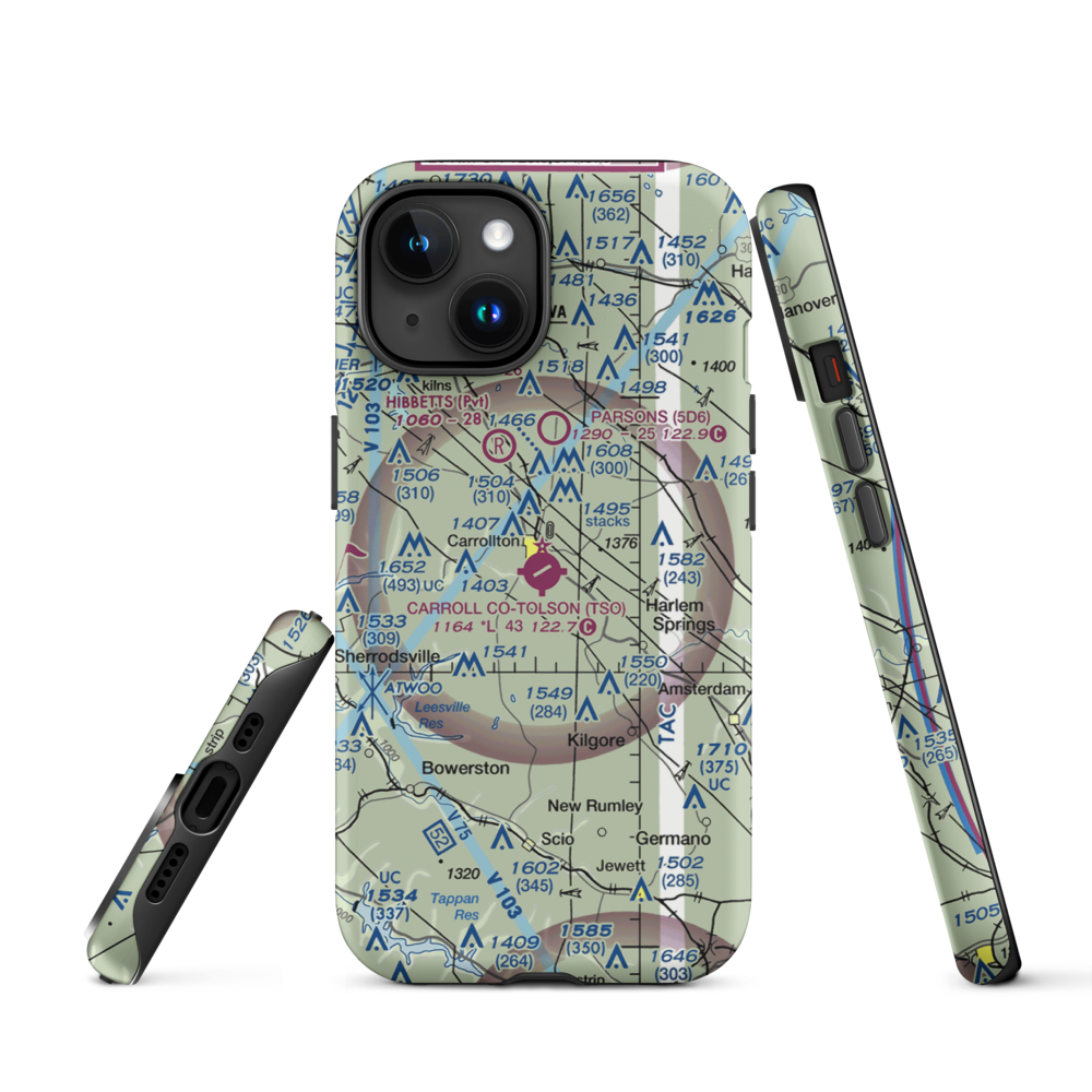 Carroll County-Tolson Airport (TSO) VFR Sectional  Tough iPhone Case iPhone 15 model shown