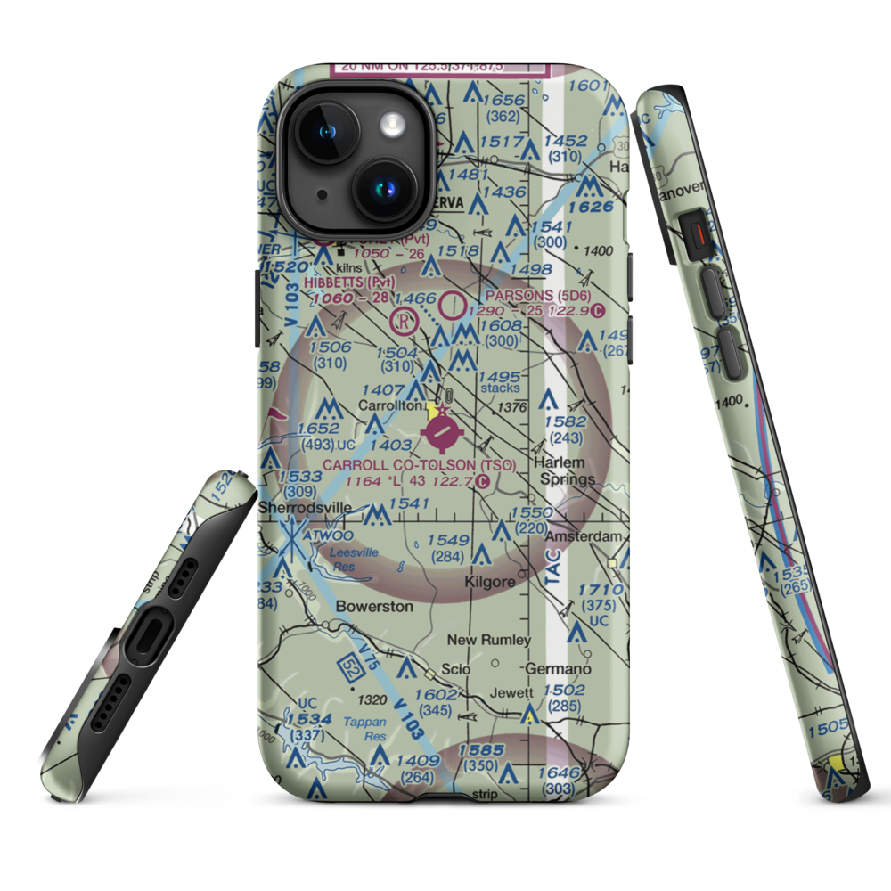 Carroll County-Tolson Airport (TSO) VFR Sectional  Tough iPhone Case iPhone 15 Plus model shown