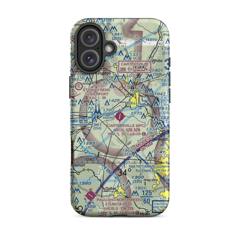 Cartersville Airport (VPC) VFR Sectional  Tough iPhone Case iPhone 16 Plus model shown
