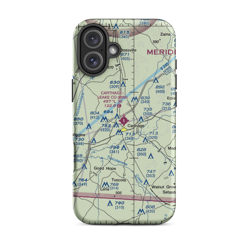 Carthage-Leake County Airport (08M) VFR Sectional  Tough iPhone Case iPhone 16 Plus model shown