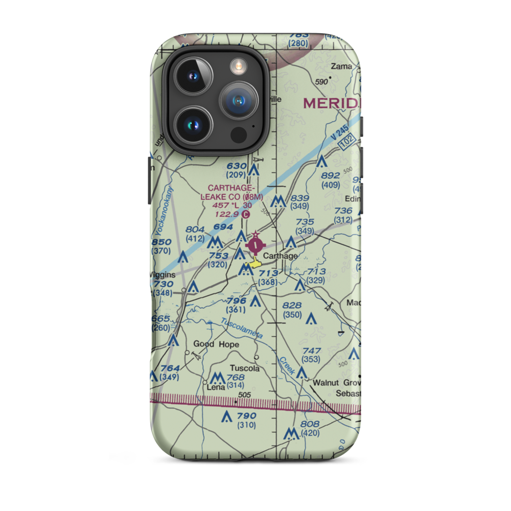 Carthage-Leake County Airport (08M) VFR Sectional  Tough iPhone Case iPhone 16 Pro Max model shown