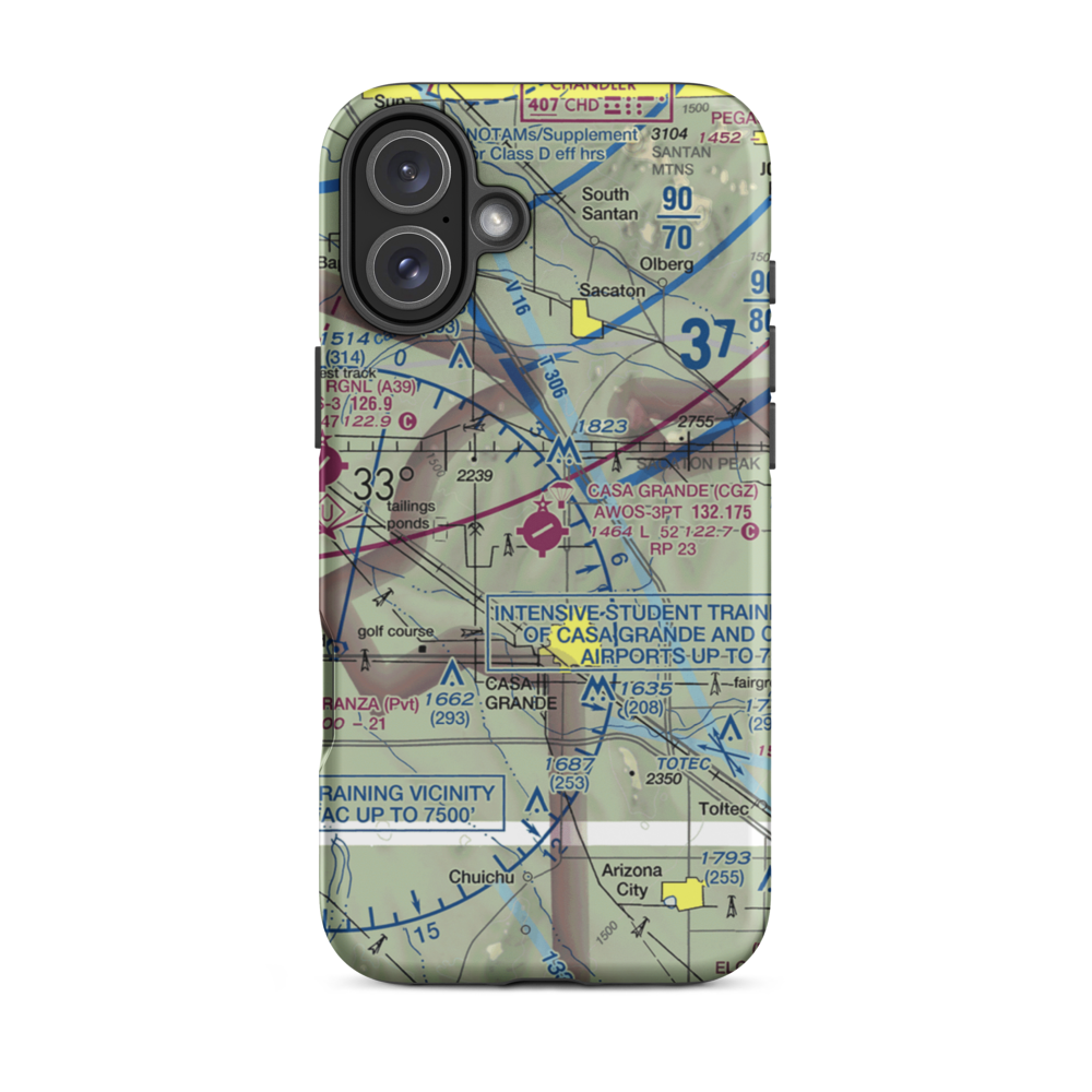 Casa Grande Municipal Airport (CGZ) VFR Sectional  Tough iPhone Case iPhone 16 Plus model shown