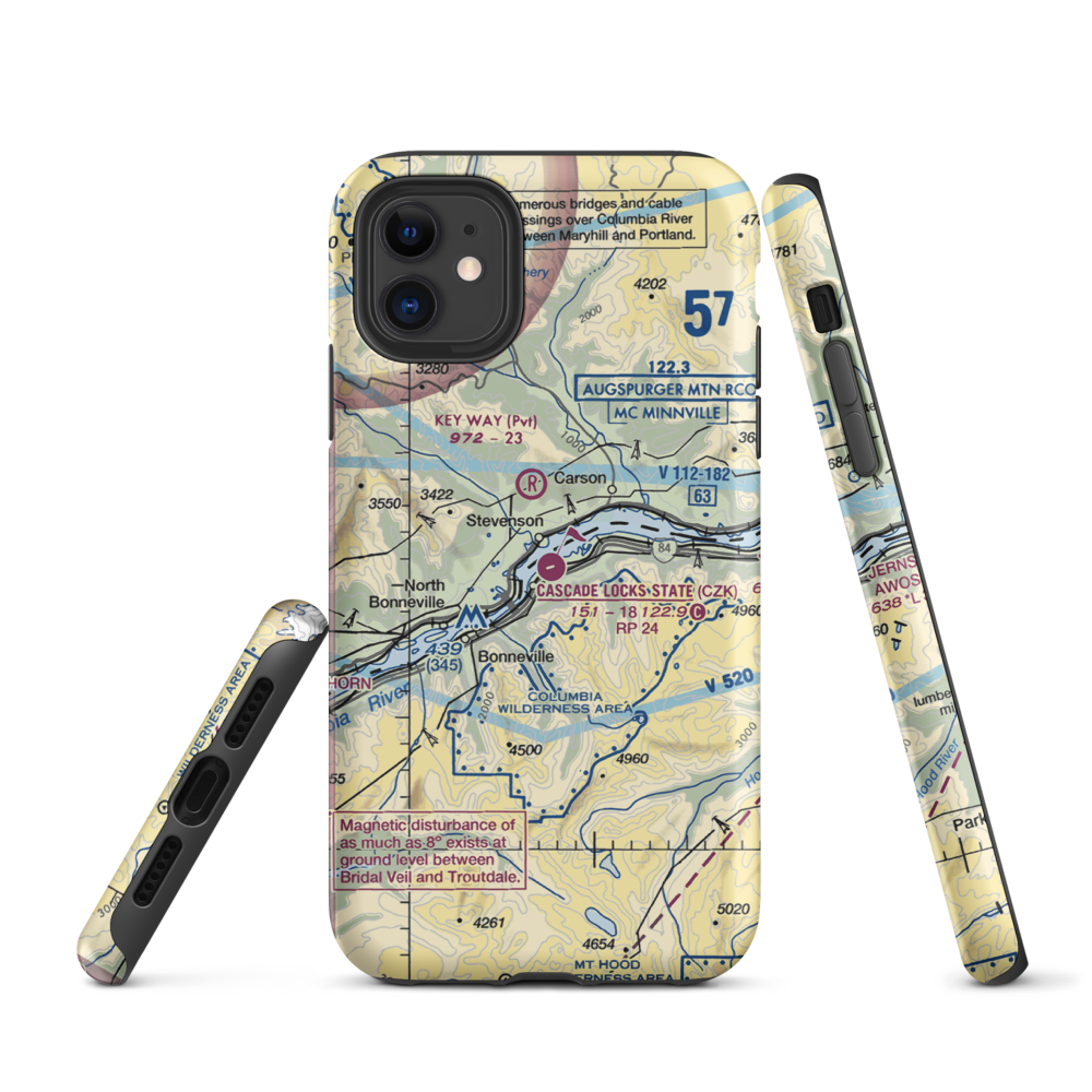 Cascade Locks State Airport (CZK) VFR Sectional  Tough iPhone Case iPhone 11 model shown
