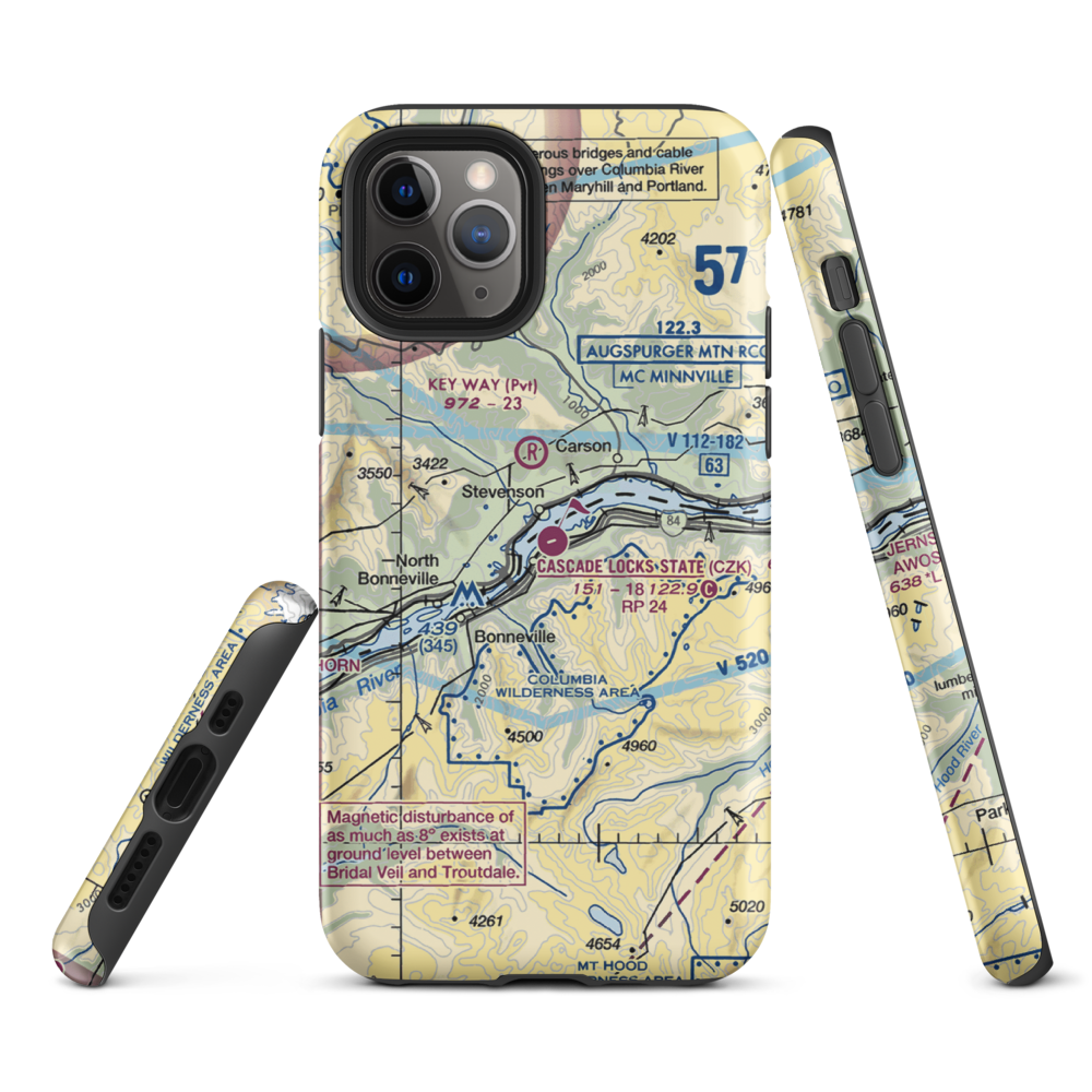 Cascade Locks State Airport (CZK) VFR Sectional  Tough iPhone Case iPhone 11 Pro model shown