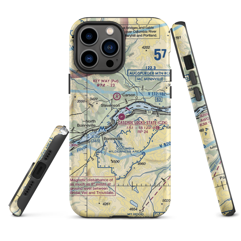 Cascade Locks State Airport (CZK) VFR Sectional  Tough iPhone Case iPhone 13 Pro Max model shown