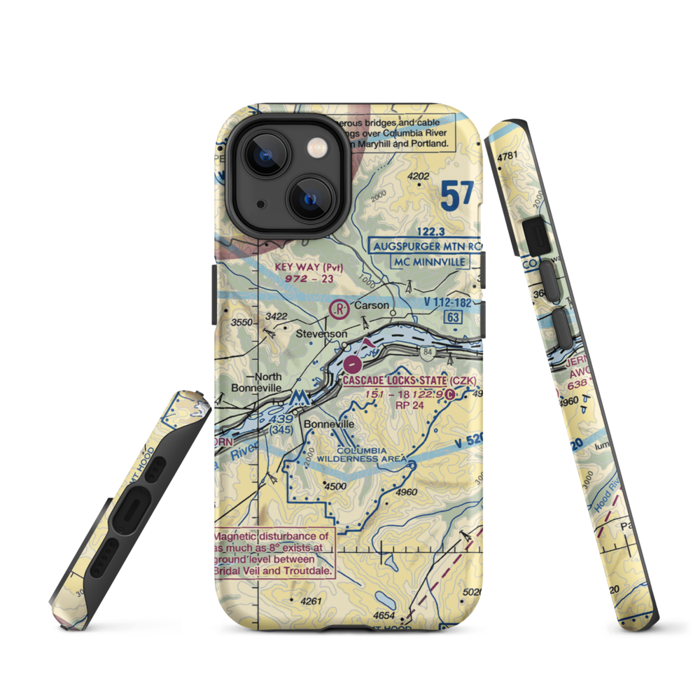 Cascade Locks State Airport (CZK) VFR Sectional  Tough iPhone Case iPhone 14 model shown