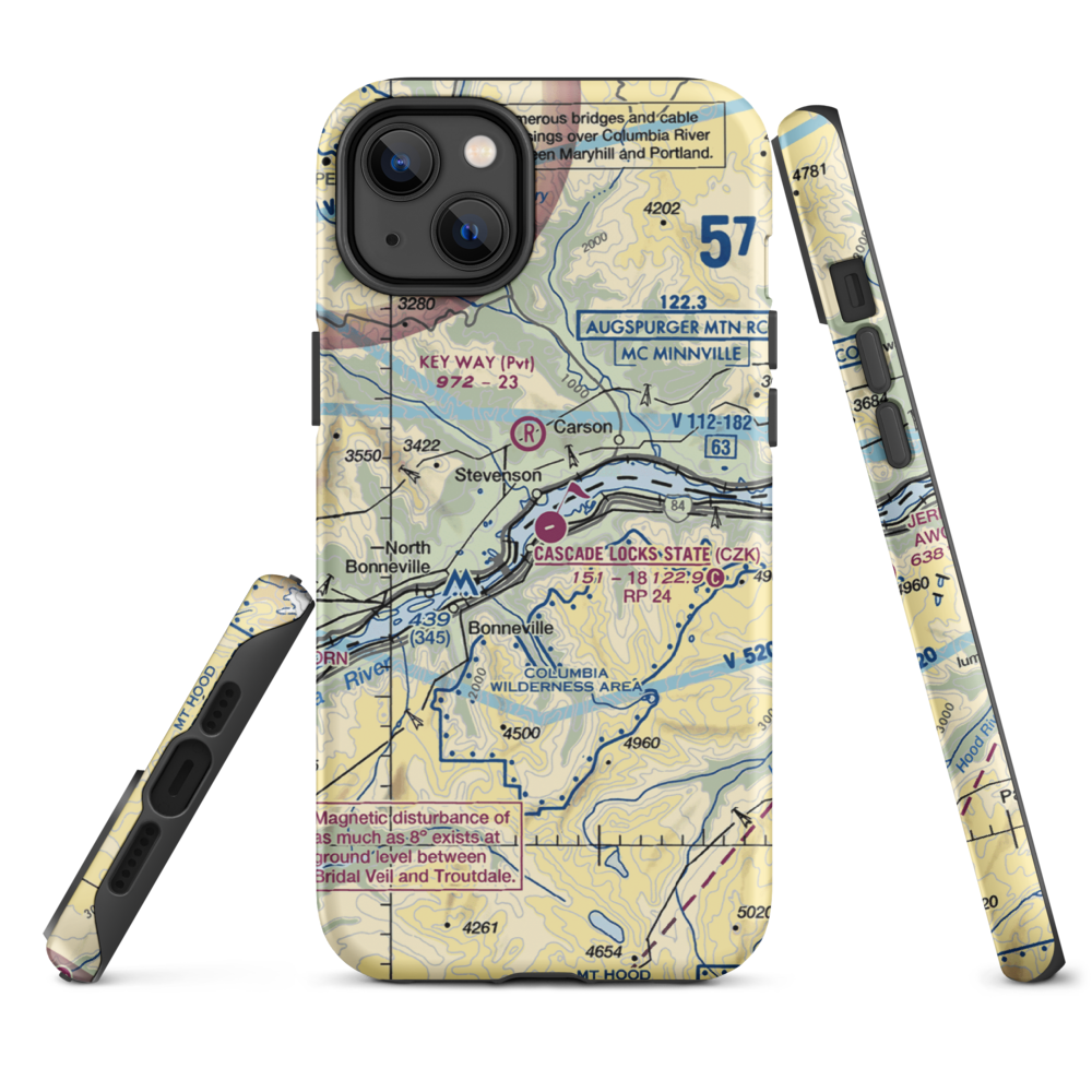 Cascade Locks State Airport (CZK) VFR Sectional  Tough iPhone Case iPhone 14 Plus model shown