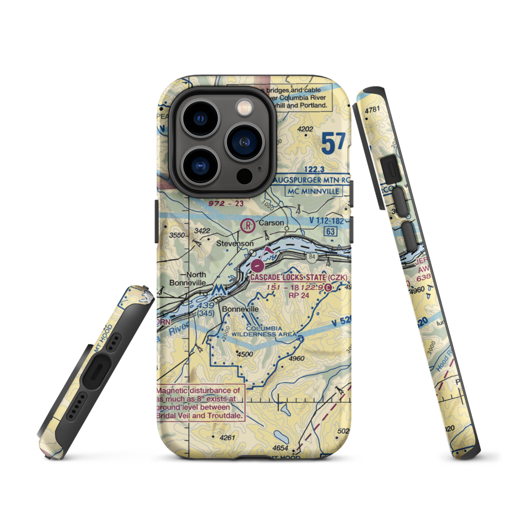 Cascade Locks State Airport (CZK) VFR Sectional  Tough iPhone Case iPhone 14 Pro model shown