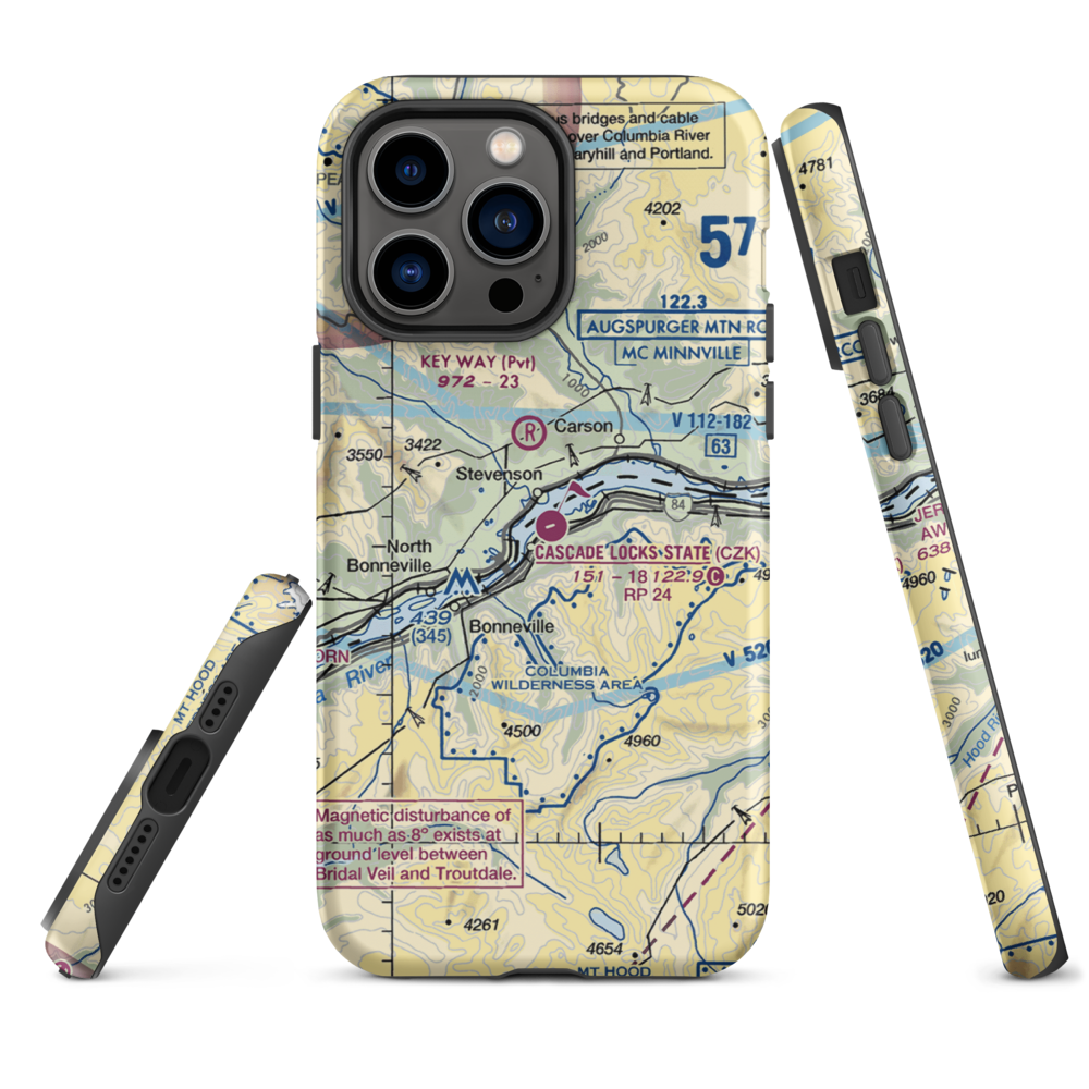 Cascade Locks State Airport (CZK) VFR Sectional  Tough iPhone Case iPhone 14 Pro Max model shown
