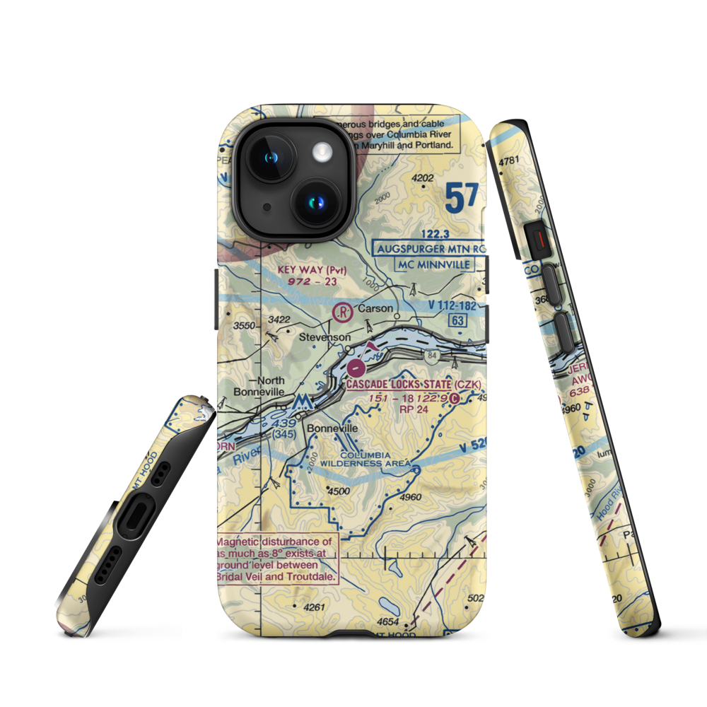 Cascade Locks State Airport (CZK) VFR Sectional  Tough iPhone Case iPhone 15 model shown