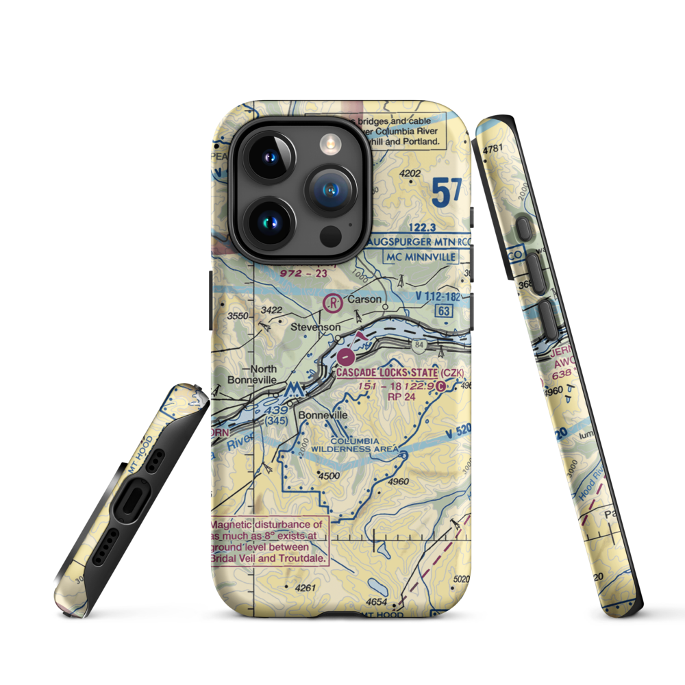 Cascade Locks State Airport (CZK) VFR Sectional  Tough iPhone Case iPhone 15 Pro model shown
