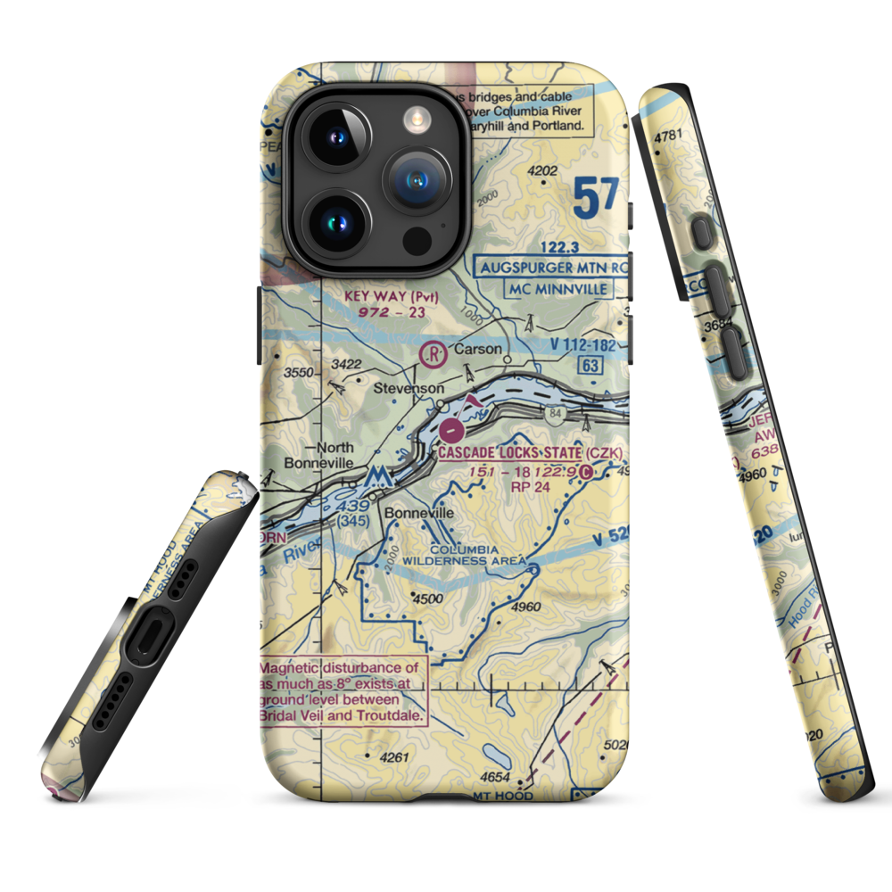 Cascade Locks State Airport (CZK) VFR Sectional  Tough iPhone Case iPhone 15 Pro Max model shown