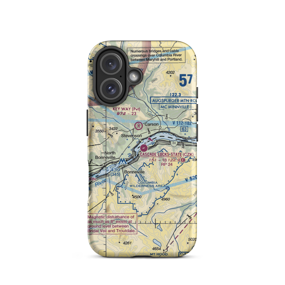 Cascade Locks State Airport (CZK) VFR Sectional  Tough iPhone Case iPhone 16 model shown