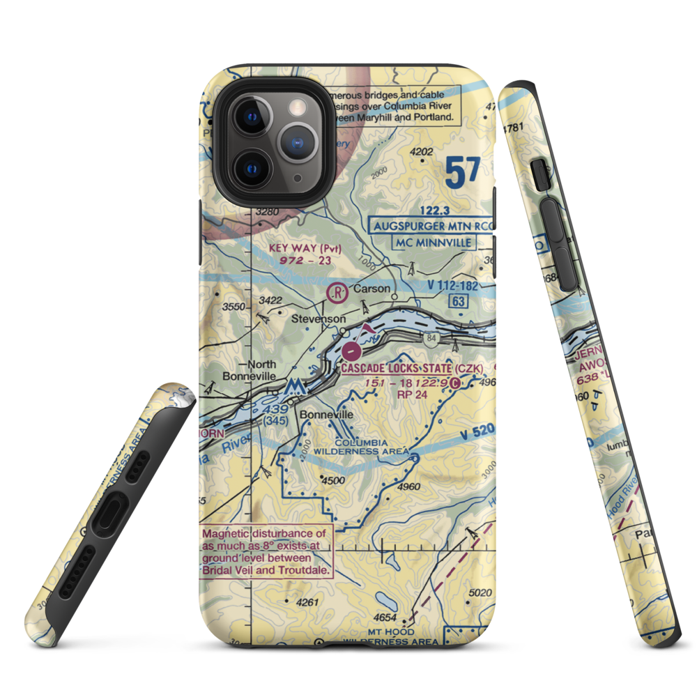Cascade Locks State Airport (CZK) VFR Sectional  Tough iPhone Case iPhone 11 Pro Max model shown