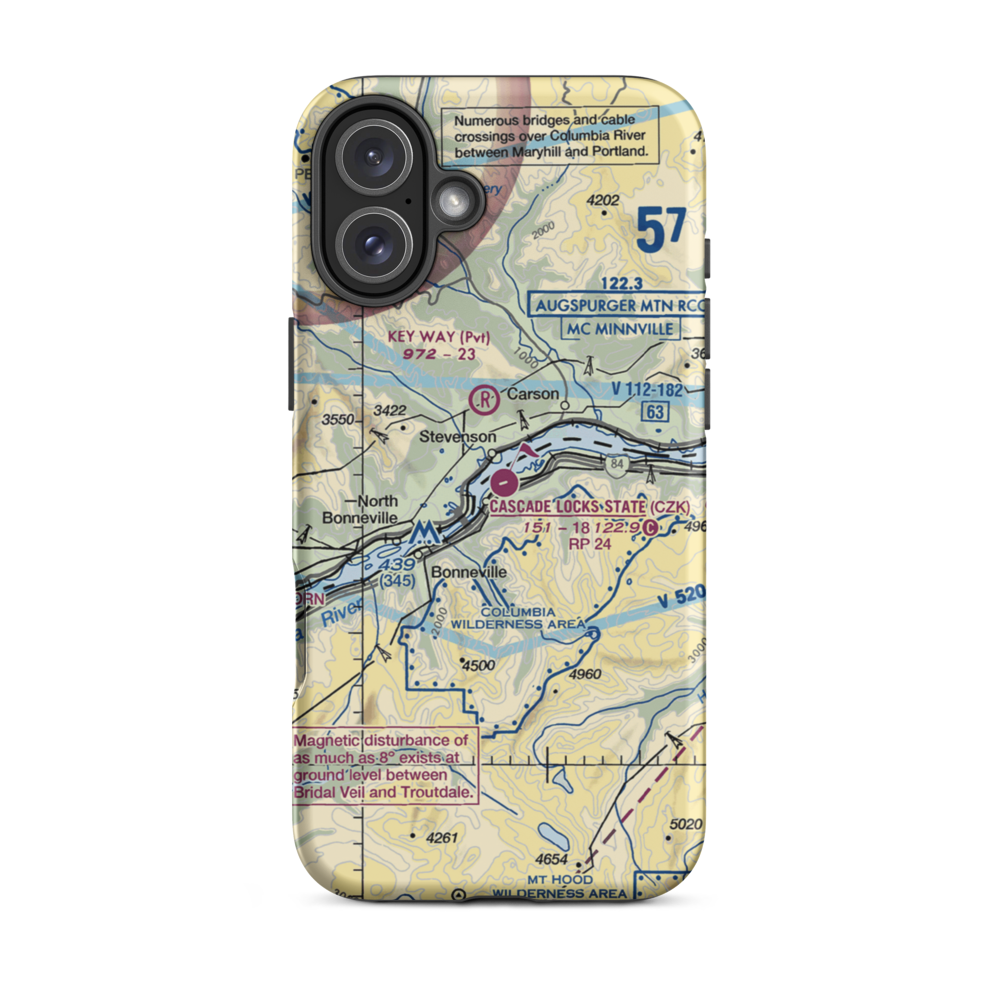 Cascade Locks State Airport (CZK) VFR Sectional  Tough iPhone Case iPhone 16 Plus model shown