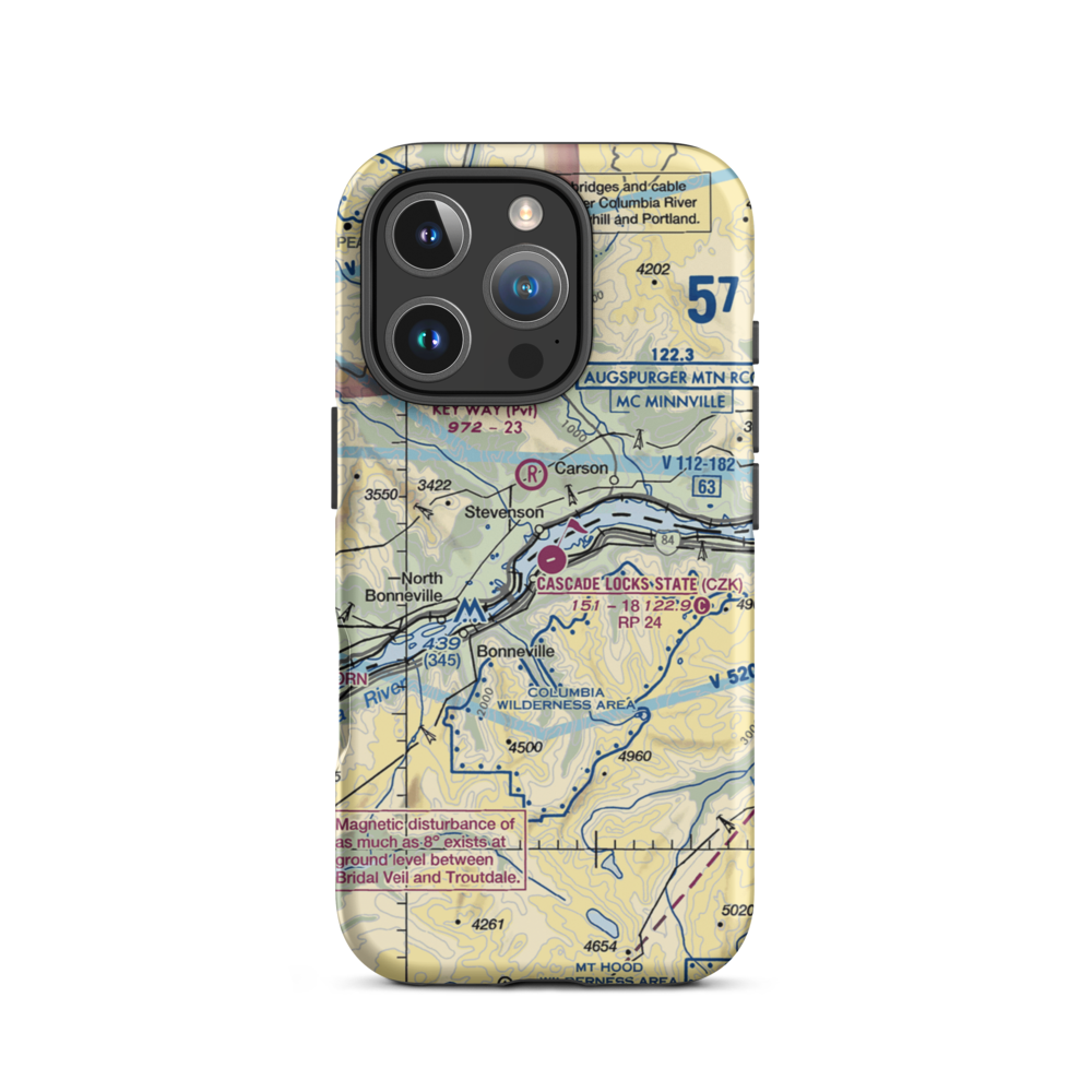 Cascade Locks State Airport (CZK) VFR Sectional  Tough iPhone Case iPhone 16 Pro model shown