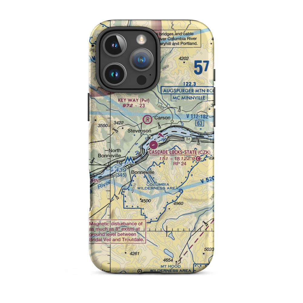 Cascade Locks State Airport (CZK) VFR Sectional  Tough iPhone Case iPhone 16 Pro Max model shown