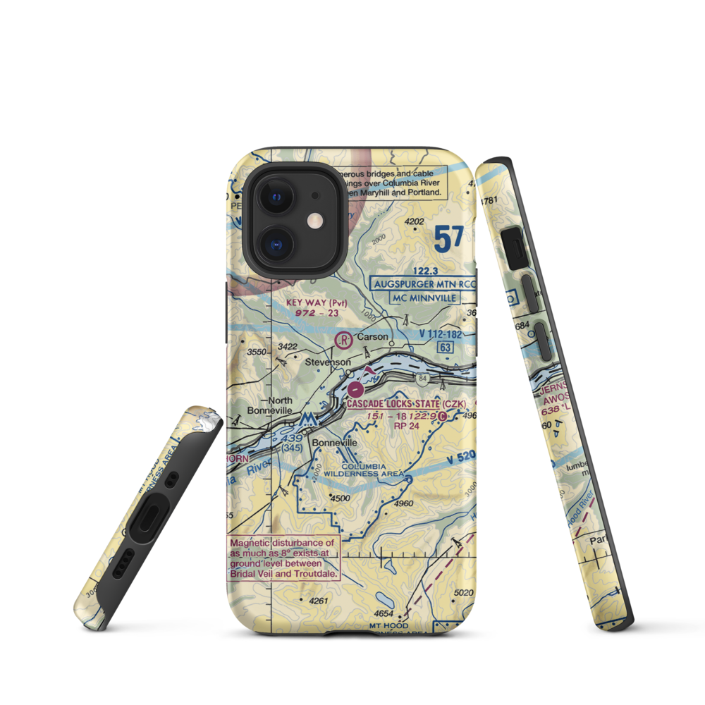 Cascade Locks State Airport (CZK) VFR Sectional  Tough iPhone Case iPhone 12 mini model shown