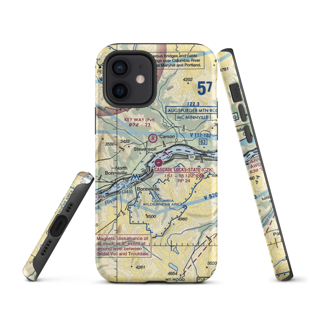 Cascade Locks State Airport (CZK) VFR Sectional  Tough iPhone Case iPhone 12 model shown