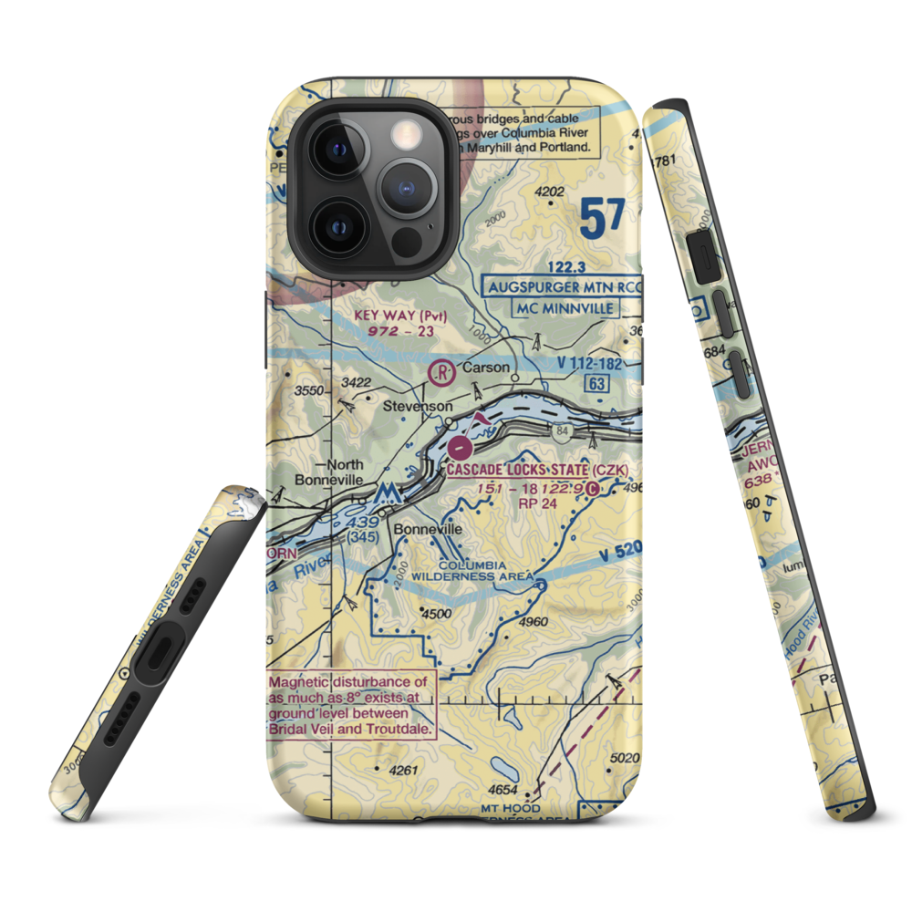 Cascade Locks State Airport (CZK) VFR Sectional  Tough iPhone Case iPhone 12 Pro Max model shown