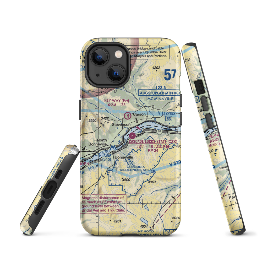 Cascade Locks State Airport (CZK) VFR Sectional  Tough iPhone Case iPhone 13 model shown