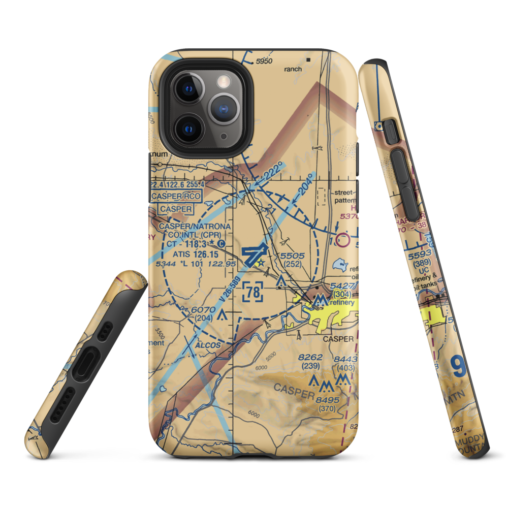 Casper-Natrona County International Airport (CPR) VFR Sectional  Tough iPhone Case iPhone 11 Pro model shown