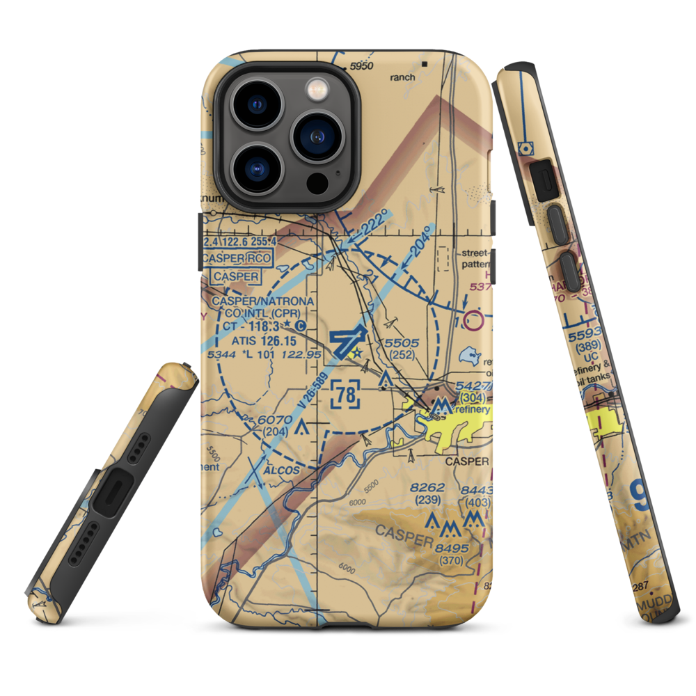 Casper-Natrona County International Airport (CPR) VFR Sectional  Tough iPhone Case iPhone 13 Pro Max model shown