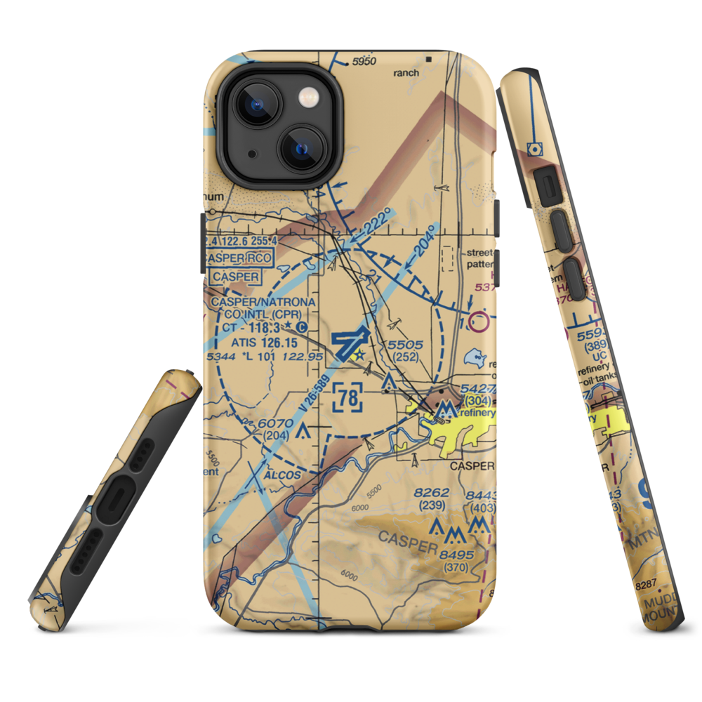 Casper-Natrona County International Airport (CPR) VFR Sectional  Tough iPhone Case iPhone 14 Plus model shown