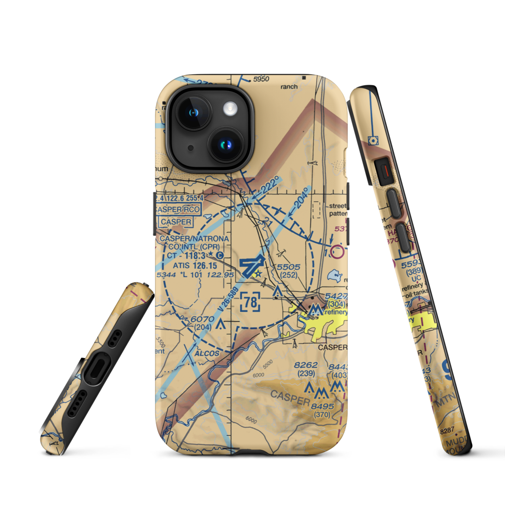 Casper-Natrona County International Airport (CPR) VFR Sectional  Tough iPhone Case iPhone 15 model shown