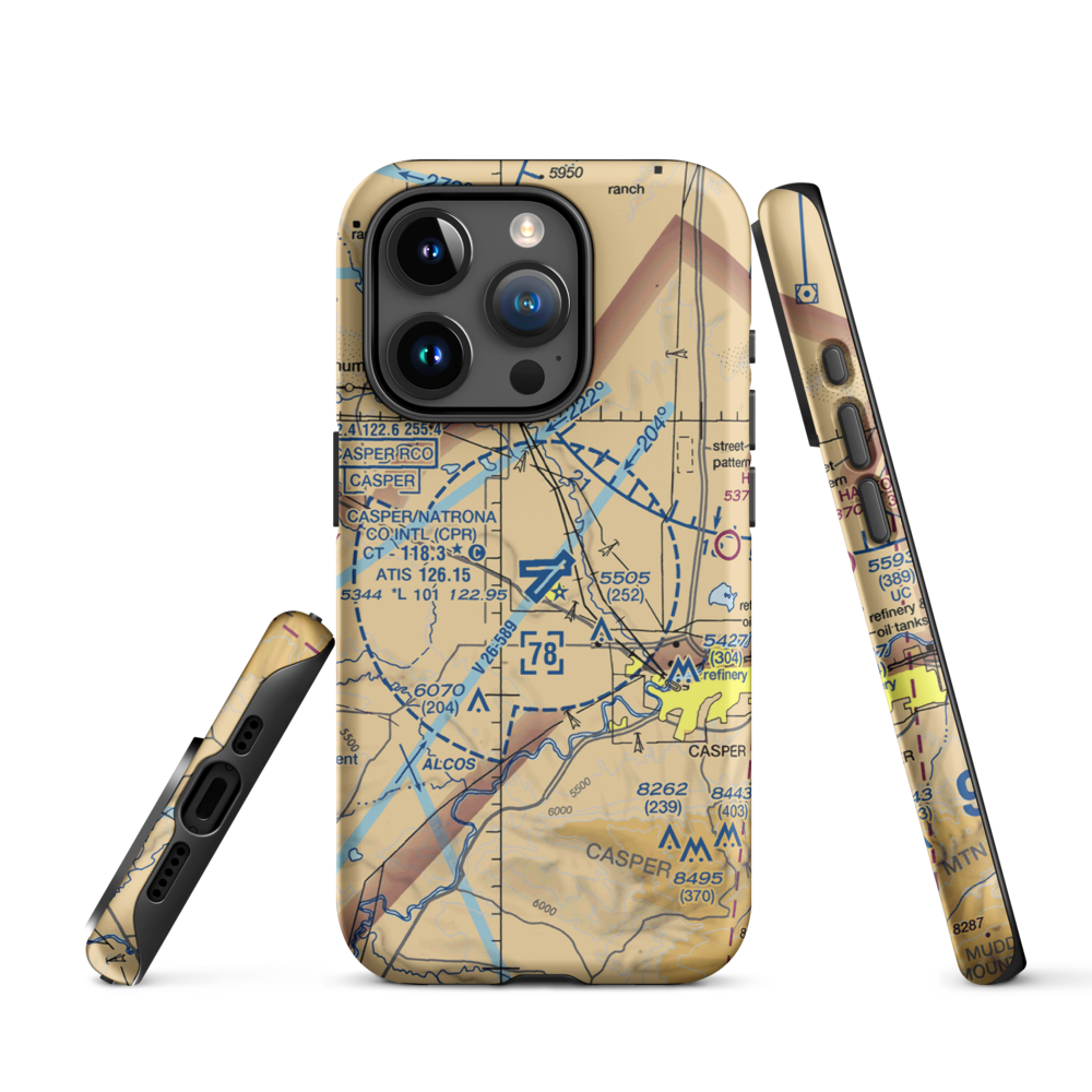 Casper-Natrona County International Airport (CPR) VFR Sectional  Tough iPhone Case iPhone 15 Pro model shown