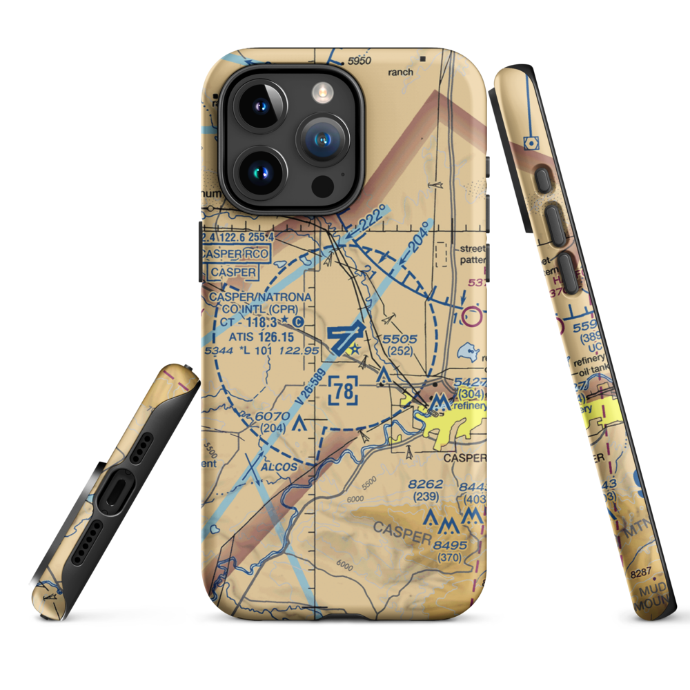 Casper-Natrona County International Airport (CPR) VFR Sectional  Tough iPhone Case iPhone 15 Pro Max model shown