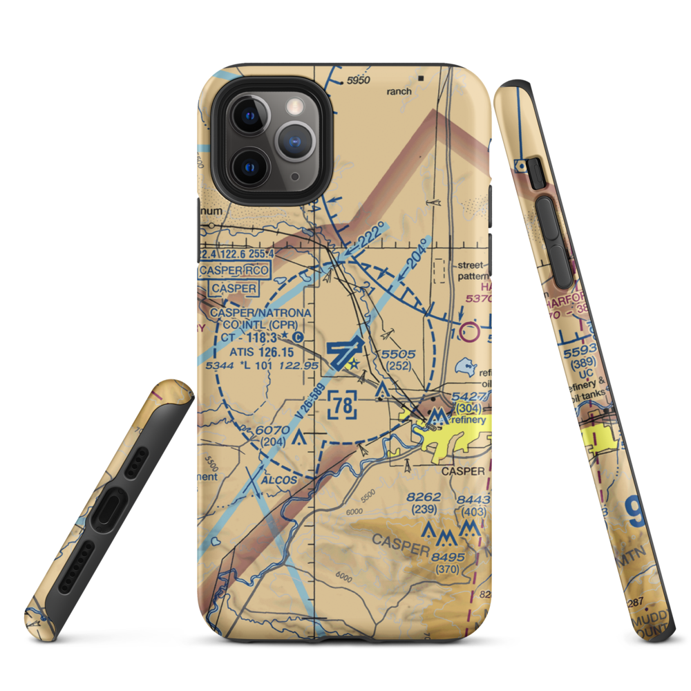 Casper-Natrona County International Airport (CPR) VFR Sectional  Tough iPhone Case iPhone 11 Pro Max model shown