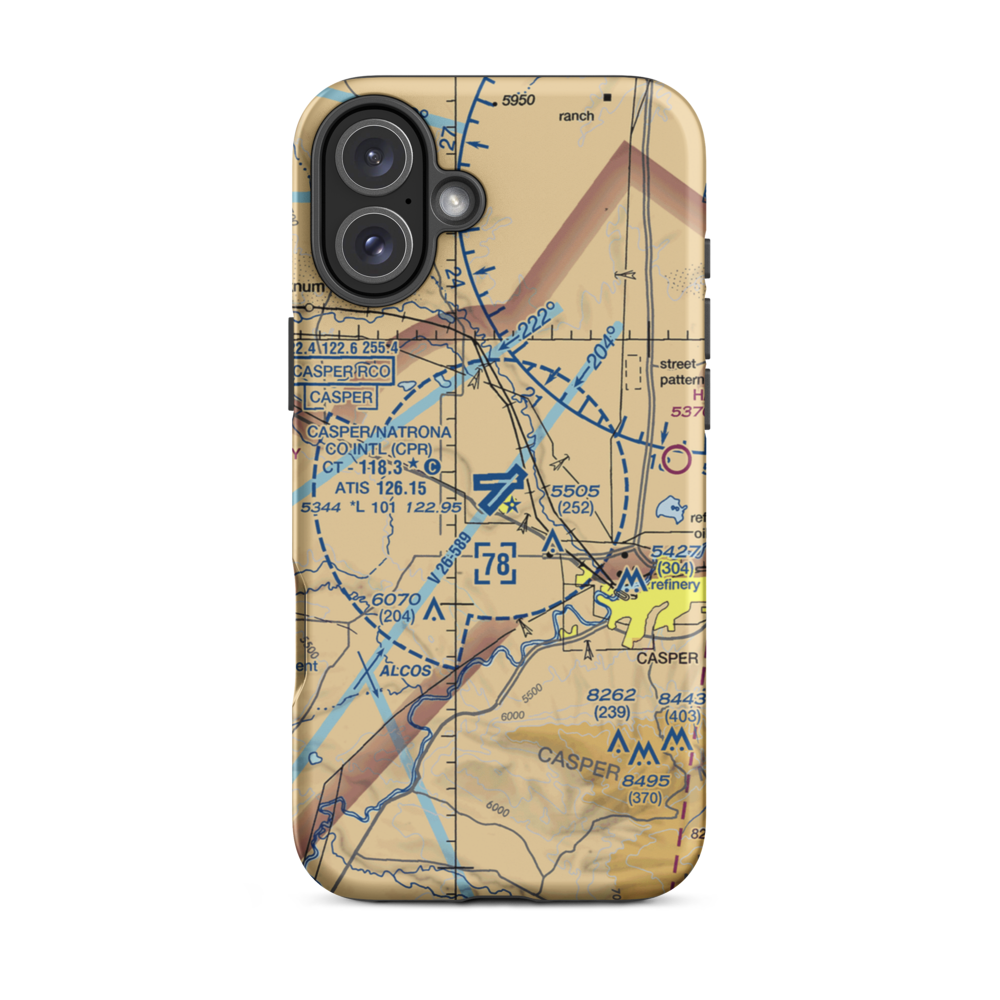 Casper-Natrona County International Airport (CPR) VFR Sectional  Tough iPhone Case iPhone 16 Plus model shown
