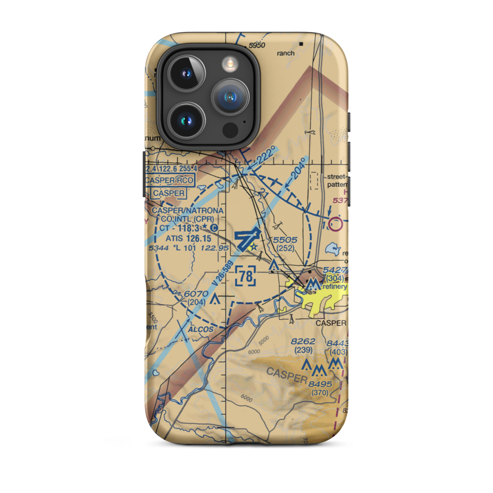 Casper-Natrona County International Airport (CPR) VFR Sectional  Tough iPhone Case iPhone 16 Pro Max model shown