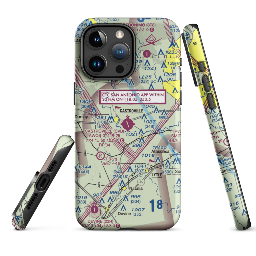 Castroville Municipal Airport (CVB) VFR Sectional  Tough iPhone Case iPhone 15 Pro Max model shown